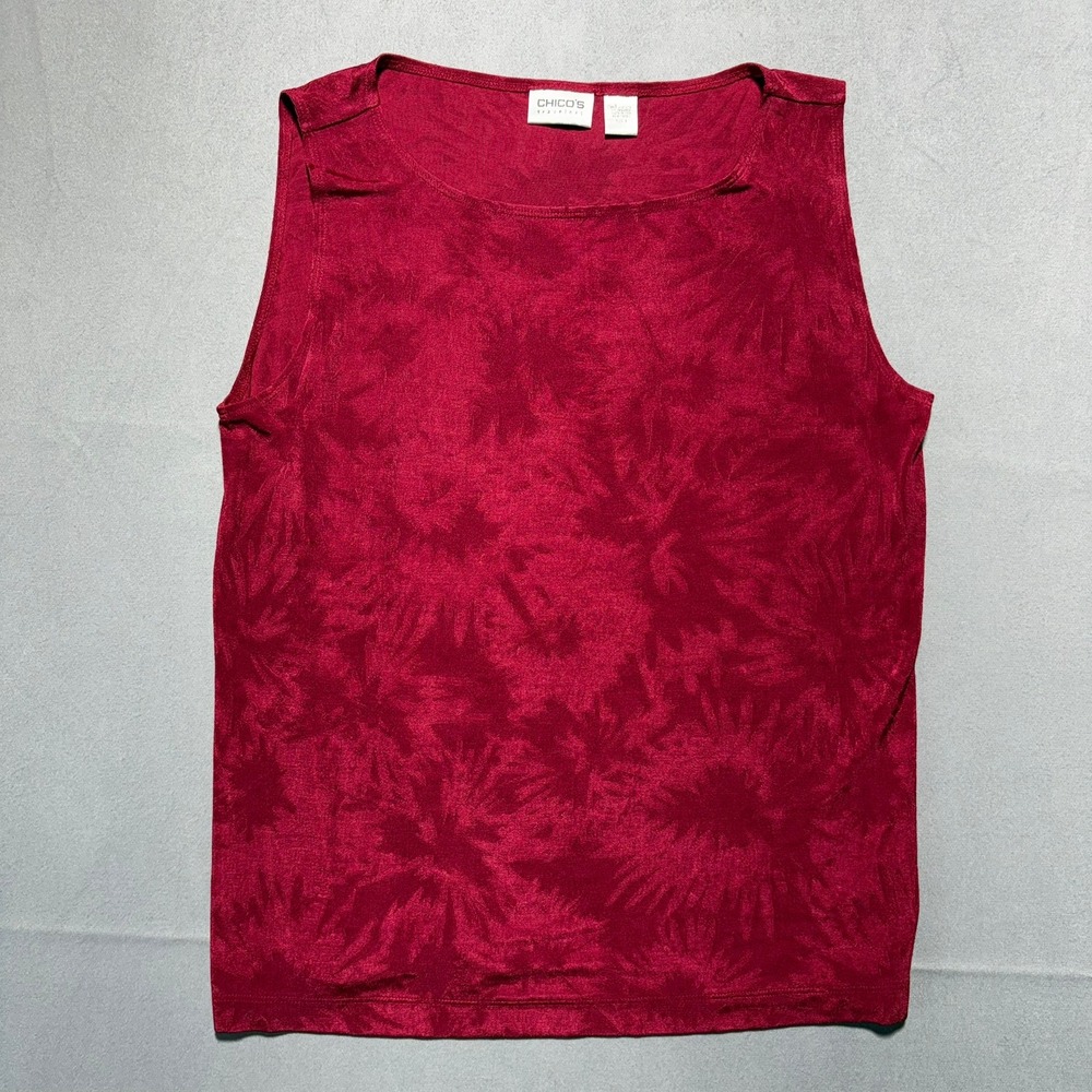 Chicos Travelers Tank Top Size 3 XL Burgundy Red Floral Slinky Knit Sleeveless